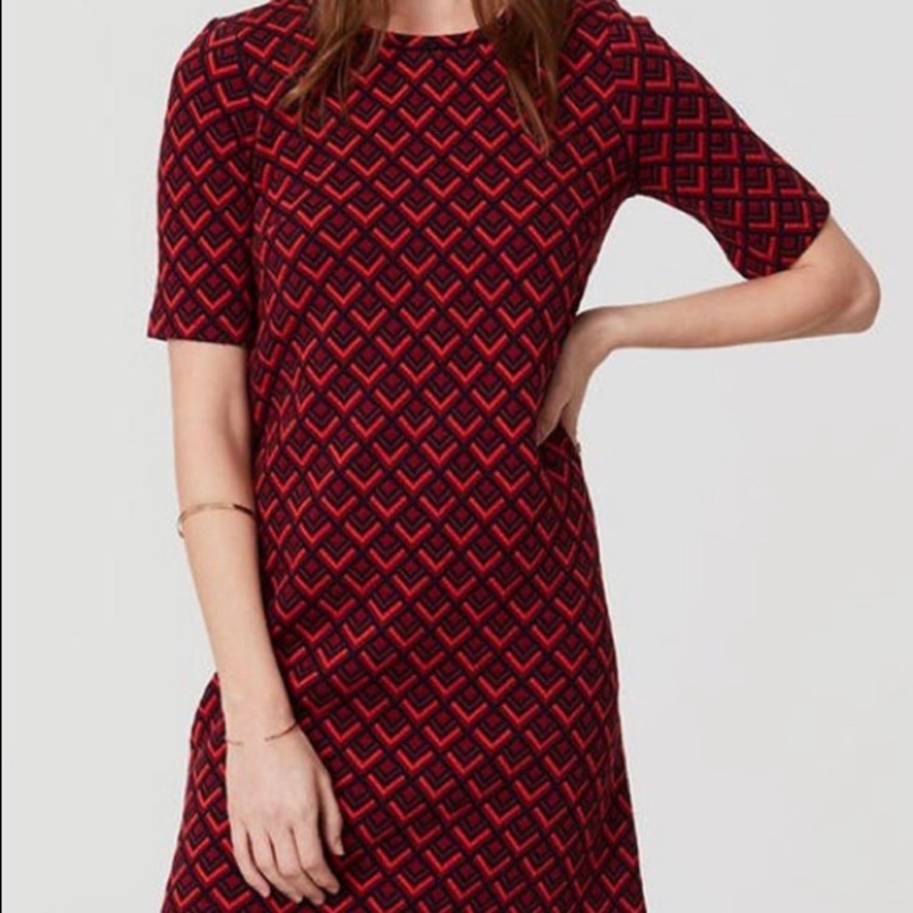 Loft Orange and Maroon Shift Dress